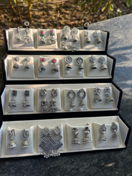 16 PAIR OXIDISED JHUMKAS + BLACK BOX